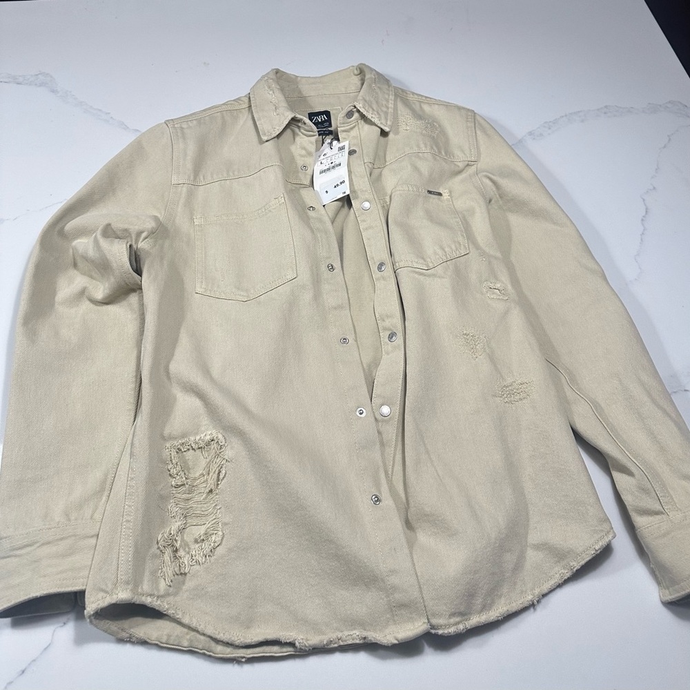 Zara Cream Casual Button Down Shirt